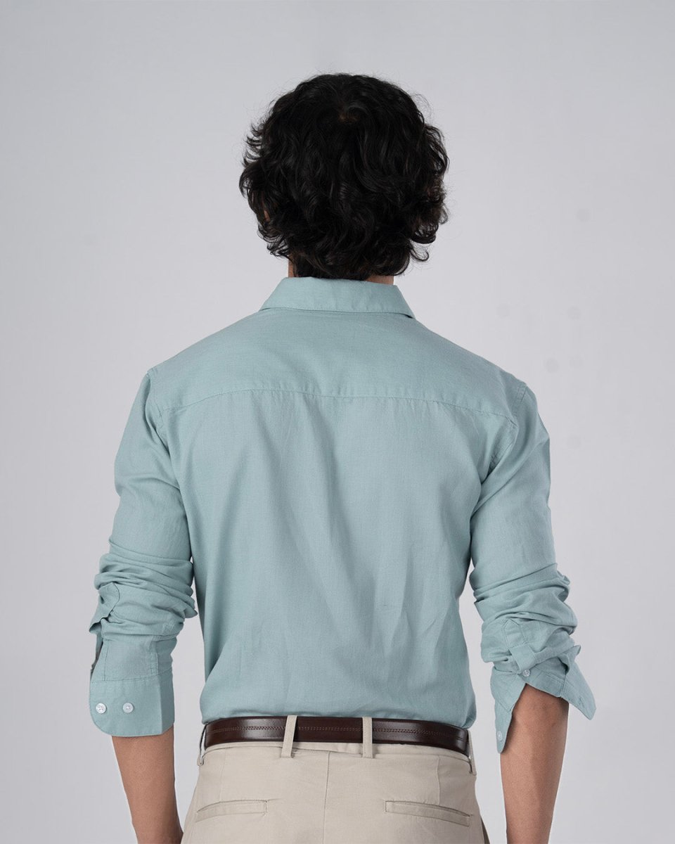 TAILORAEDGE Classic Fused Linen Shirt In Green