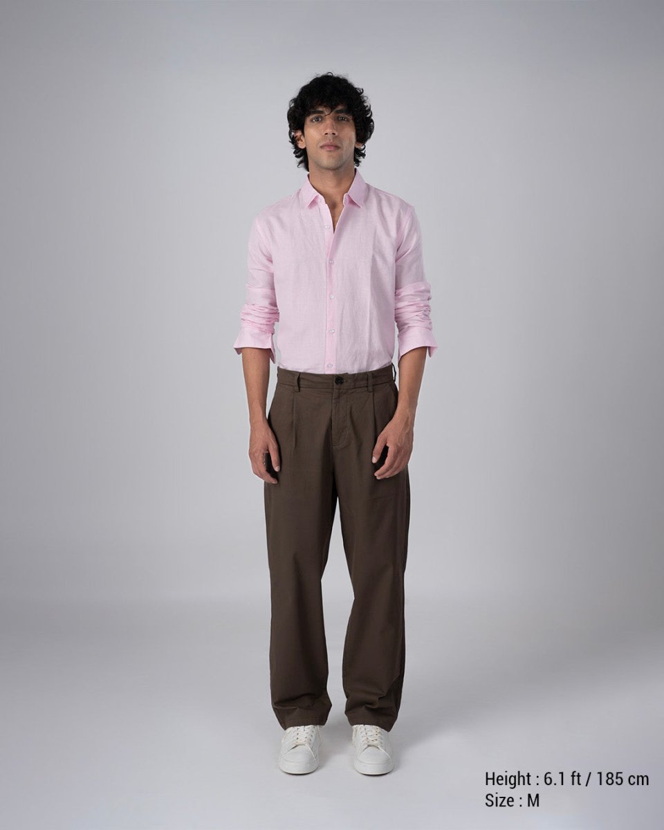 TAILORAEDGE Classic Fused Linen Shirt In Light Pink