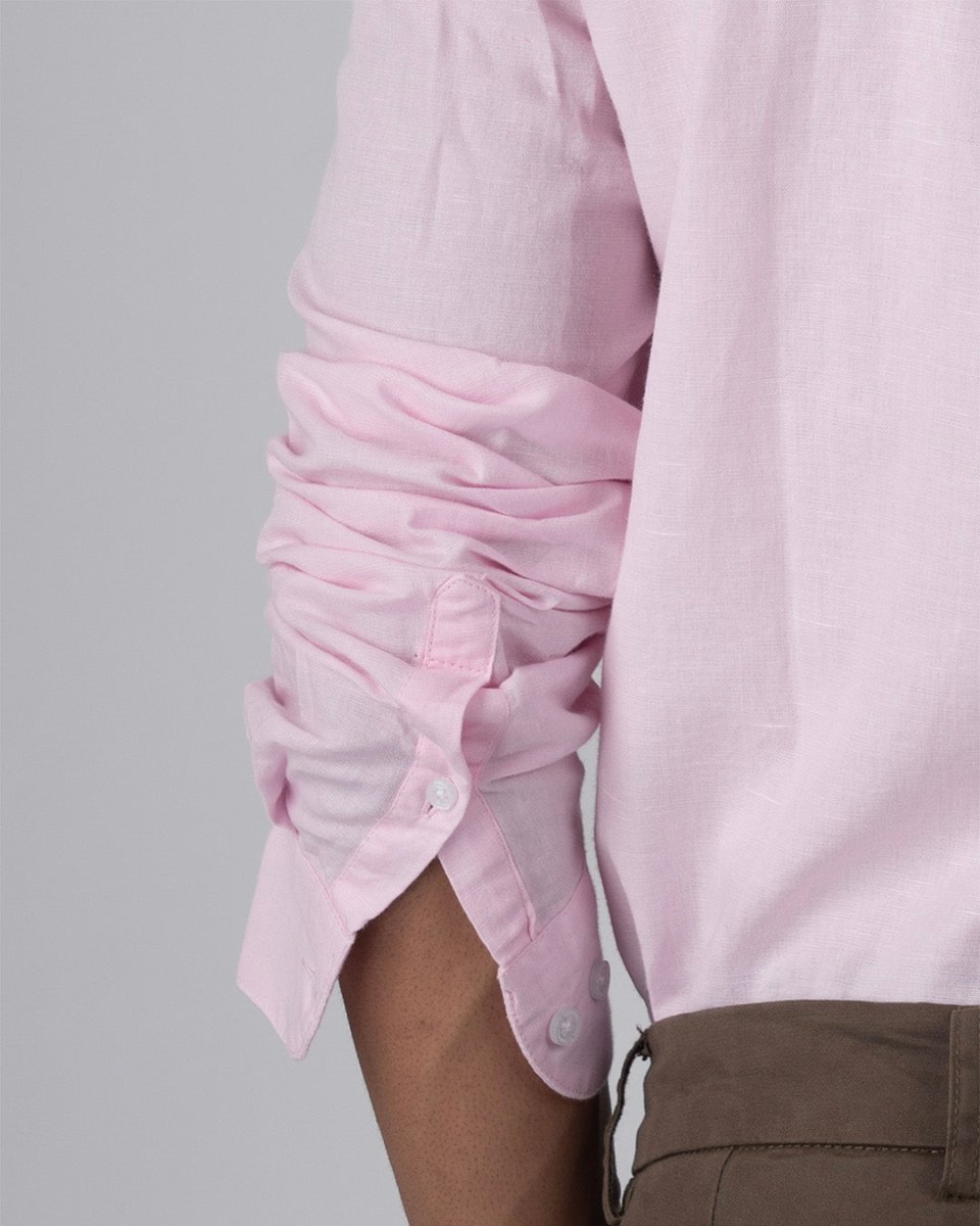 TAILORAEDGE Classic Fused Linen Shirt In Light Pink