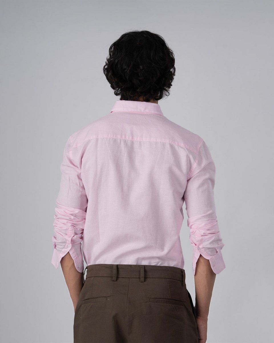 TAILORAEDGE Classic Fused Linen Shirt In Light Pink