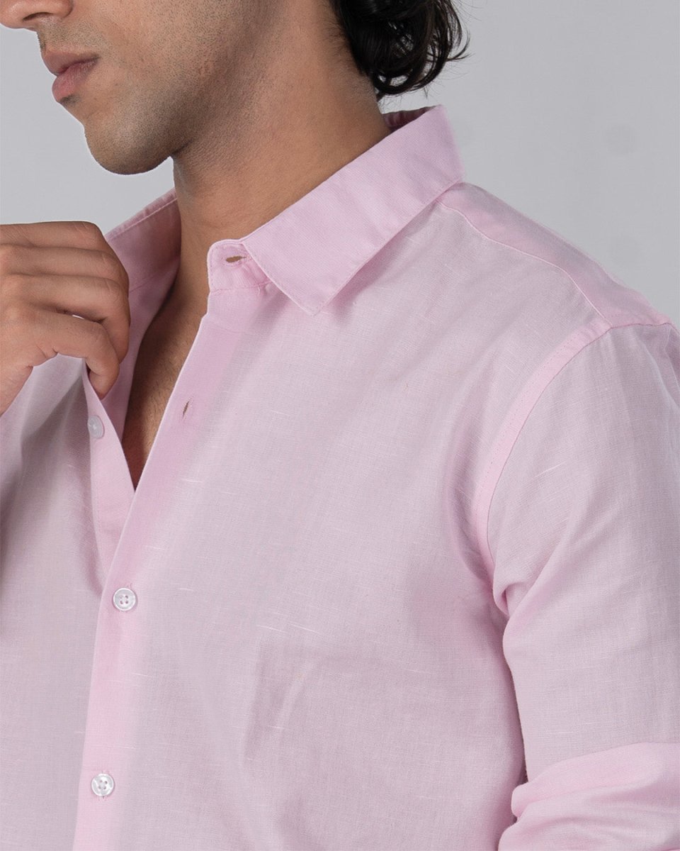 TAILORAEDGE Classic Fused Linen Shirt In Light Pink