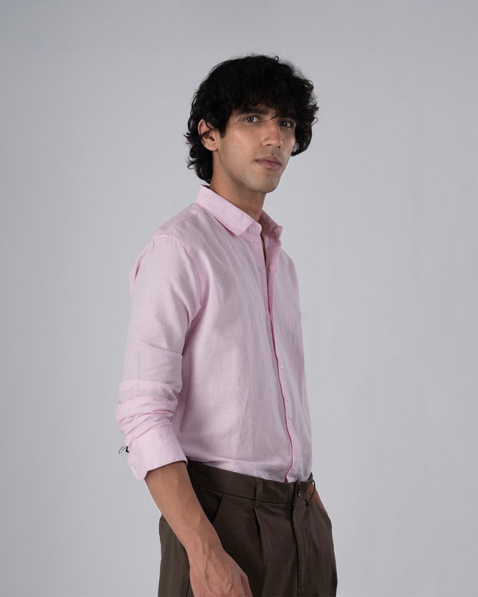 TAILORAEDGE Classic Fused Linen Shirt In Light Pink