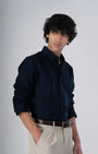 TAILORAEDGE Classic Fused Linen Shirt In Navy Blue