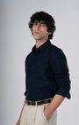 TAILORAEDGE Classic Fused Linen Shirt In Navy Blue