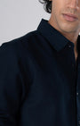 TAILORAEDGE Classic Fused Linen Shirt In Navy Blue
