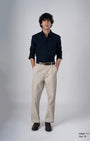 TAILORAEDGE Classic Fused Linen Shirt In Navy Blue