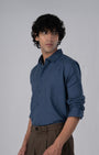 TAILORAEDGE Classic Fused Linen Shirt In Ocean Blue