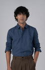 TAILORAEDGE Classic Fused Linen Shirt In Ocean Blue