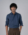 TAILORAEDGE Classic Fused Linen Shirt In Ocean Blue