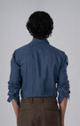 TAILORAEDGE Classic Fused Linen Shirt In Ocean Blue