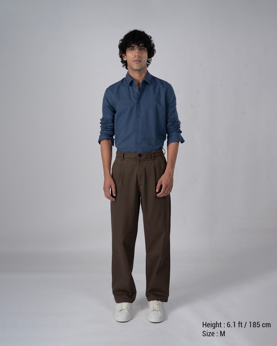 TAILORAEDGE Classic Fused Linen Shirt In Ocean Blue