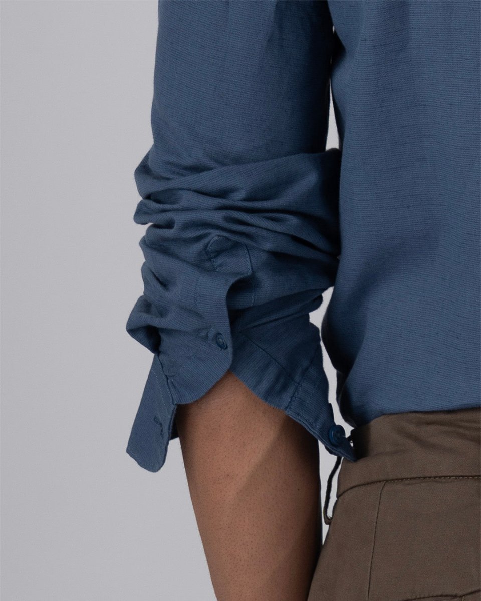 TAILORAEDGE Classic Fused Linen Shirt In Ocean Blue