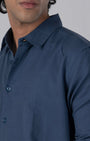 TAILORAEDGE Classic Fused Linen Shirt In Ocean Blue