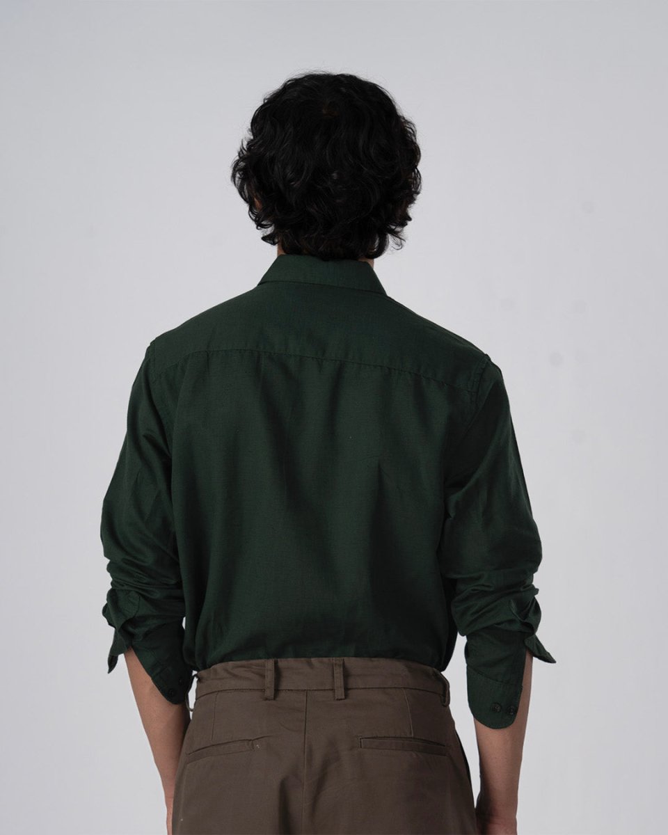 TAILORAEDGE Classic Fused Linen Shirt In Olive