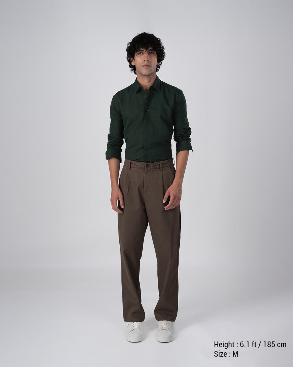 TAILORAEDGE Classic Fused Linen Shirt In Olive