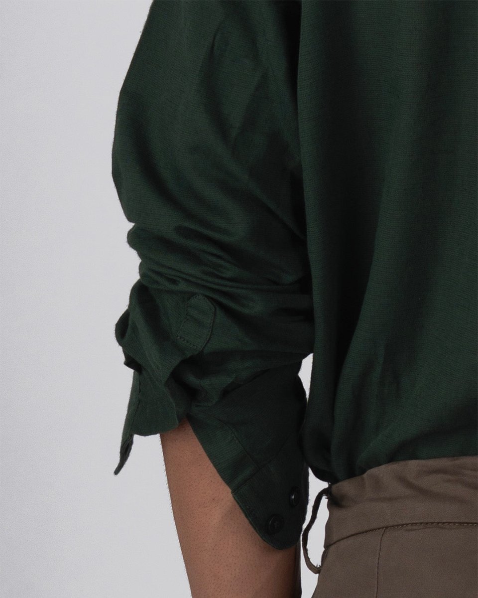 TAILORAEDGE Classic Fused Linen Shirt In Olive