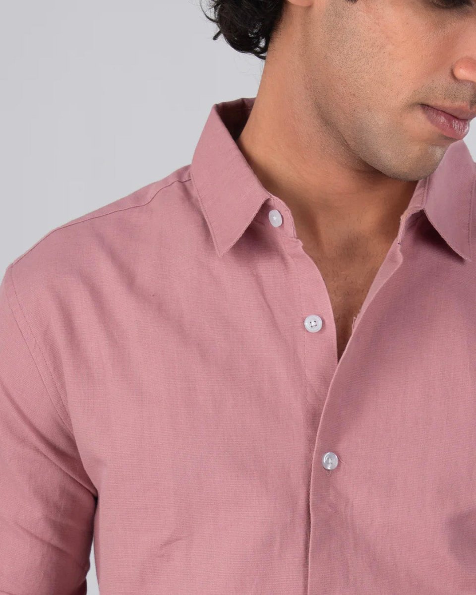 TAILORAEDGE Classic Fused Linen Shirt In Pink