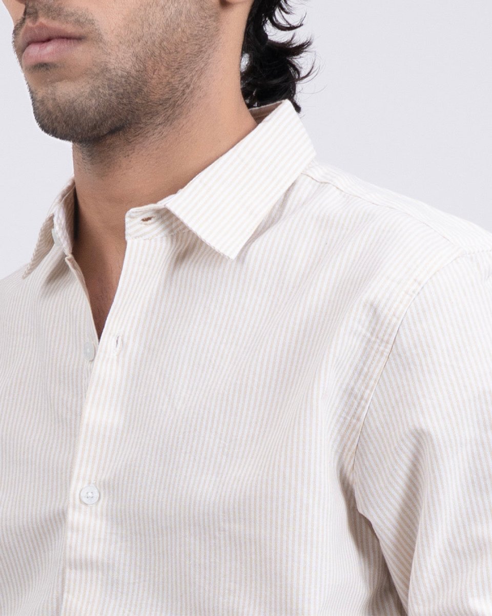 TAILORAEDGE Classic Oxford Stripe Shirt In Beige
