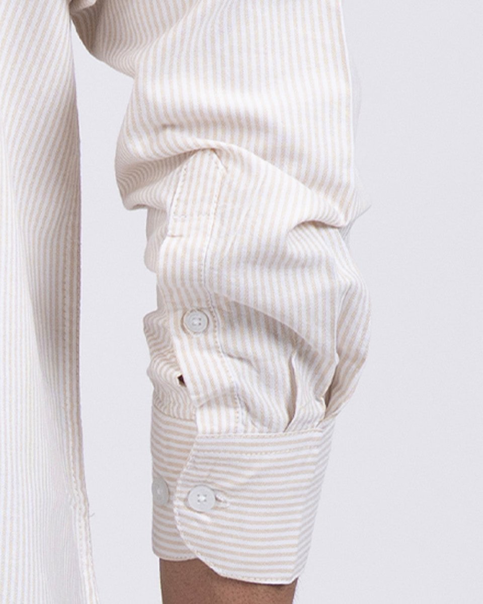 TAILORAEDGE Classic Oxford Stripe Shirt In Beige