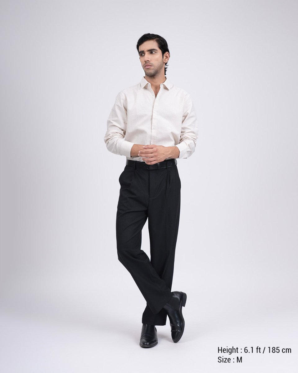 TAILORAEDGE Classic Oxford Stripe Shirt In Beige