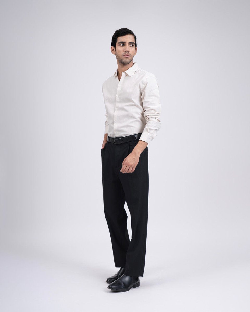 TAILORAEDGE Classic Oxford Stripe Shirt In Beige