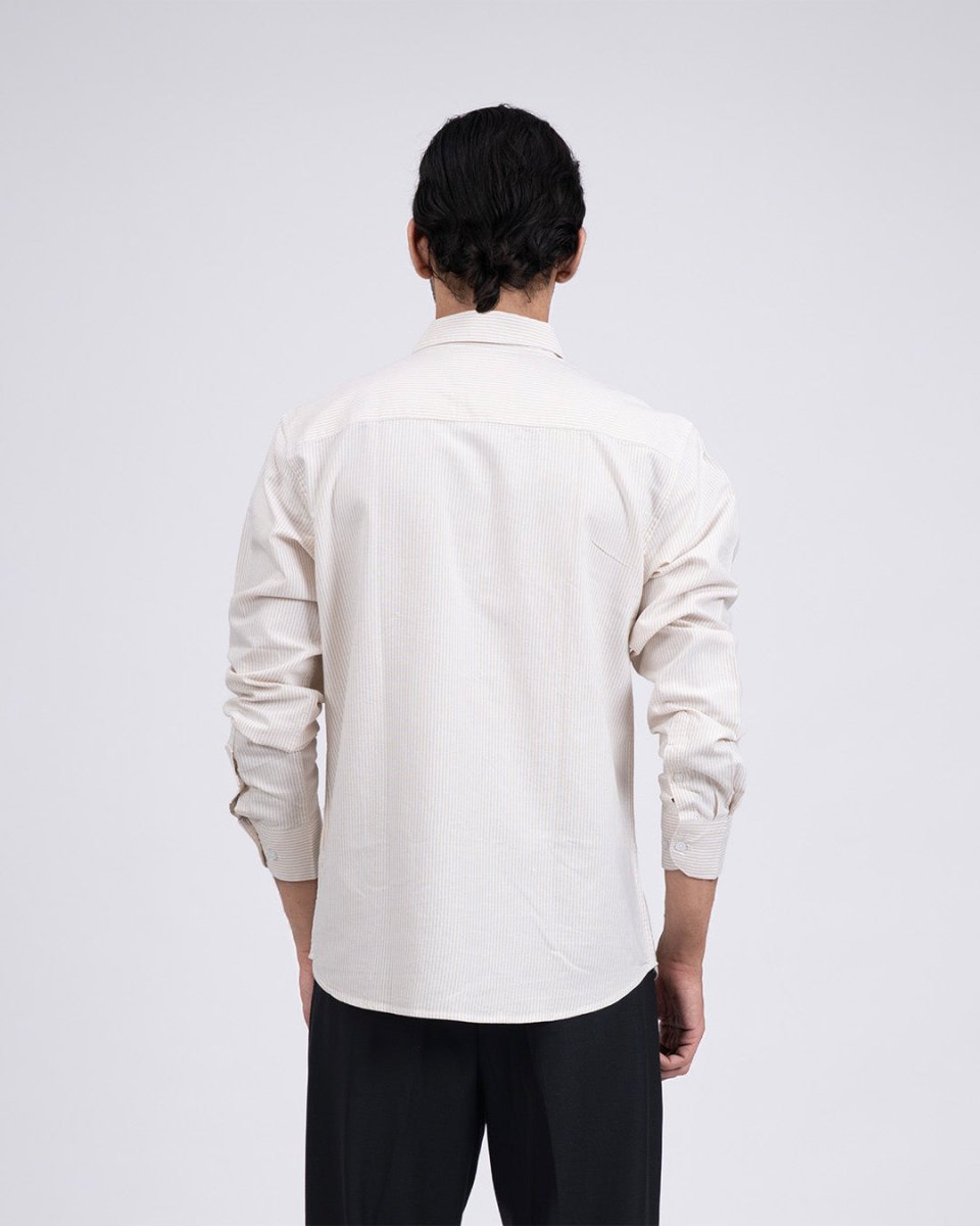 TAILORAEDGE Classic Oxford Stripe Shirt In Beige