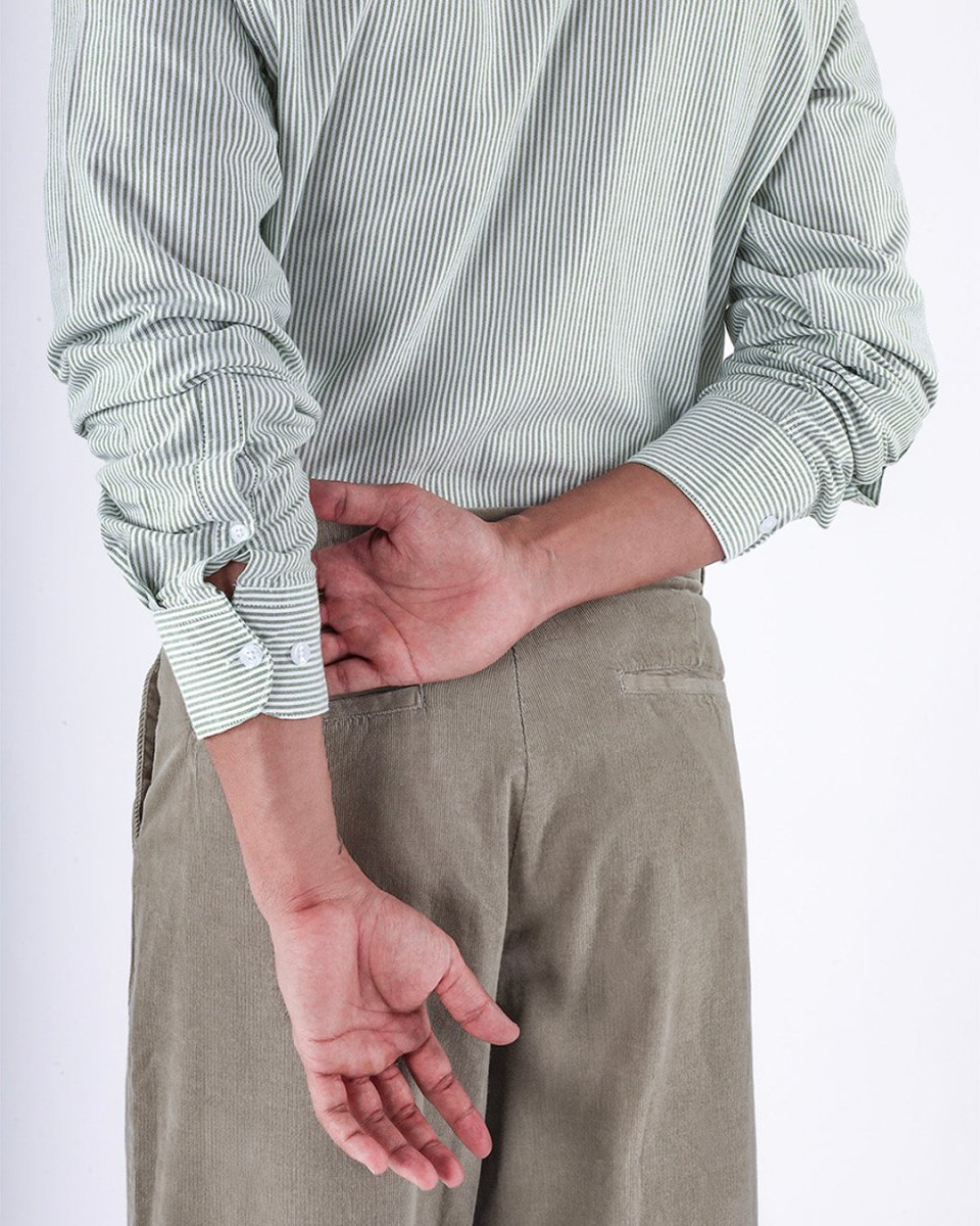 TAILORAEDGE Classic Oxford Stripe Shirt In Green