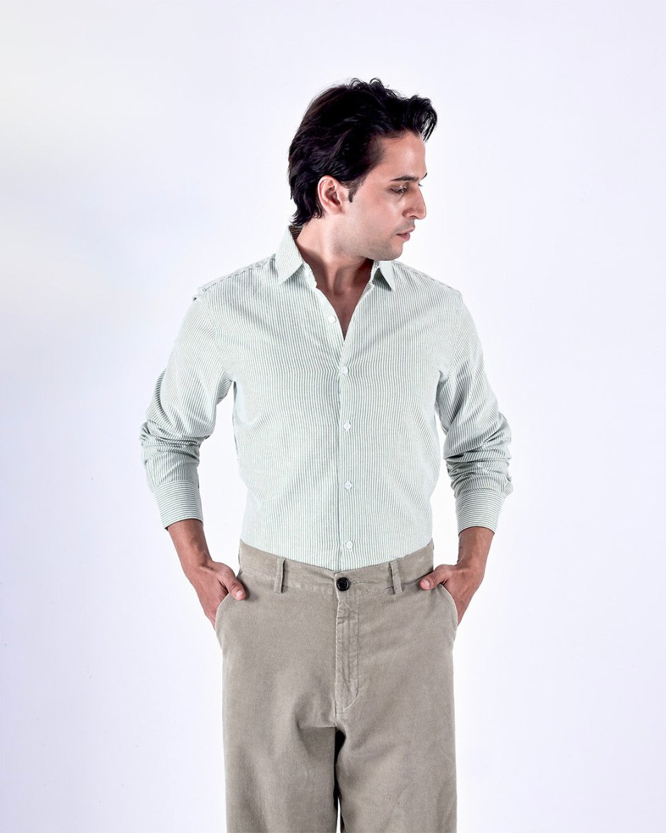 TAILORAEDGE Classic Oxford Stripe Shirt In Green