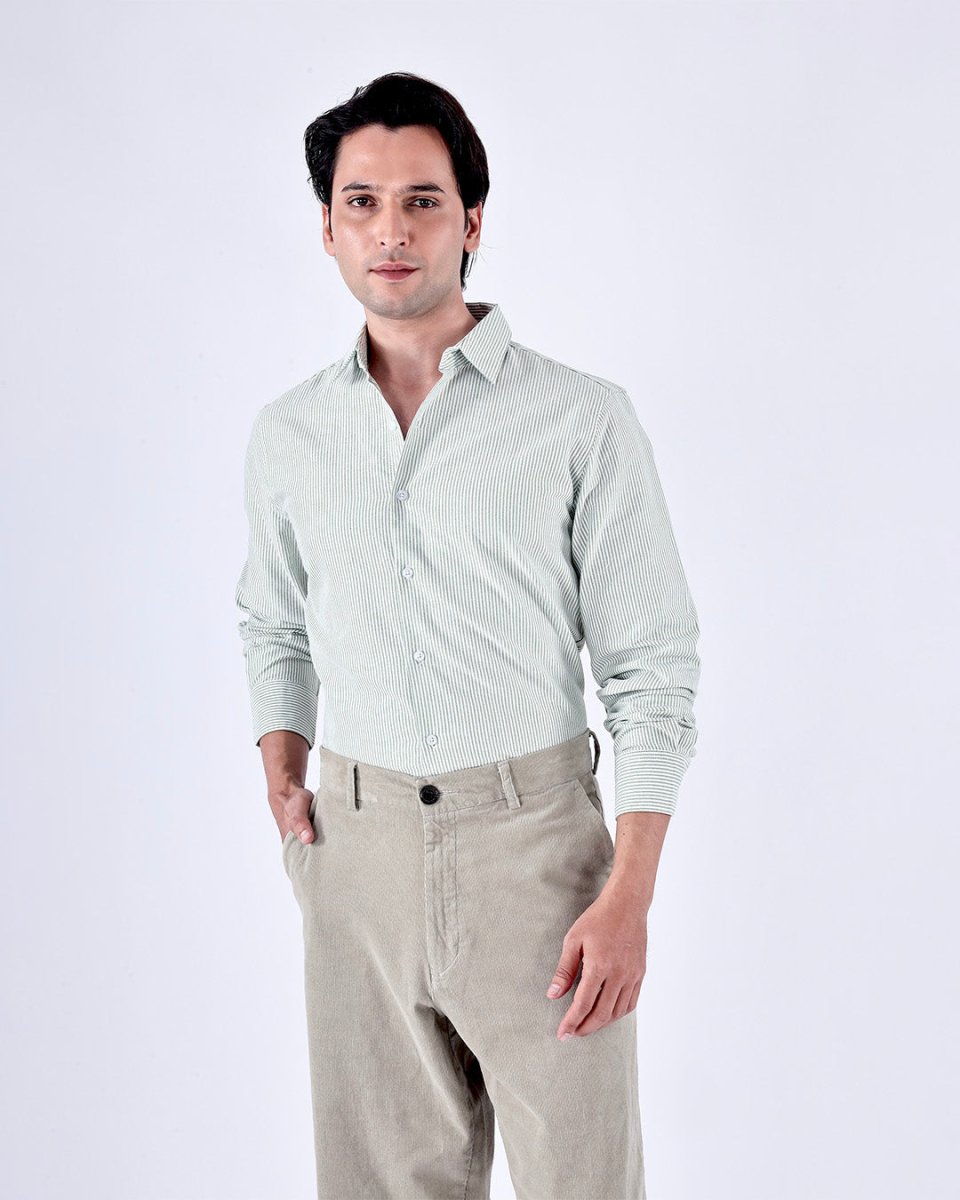TAILORAEDGE Classic Oxford Stripe Shirt In Green