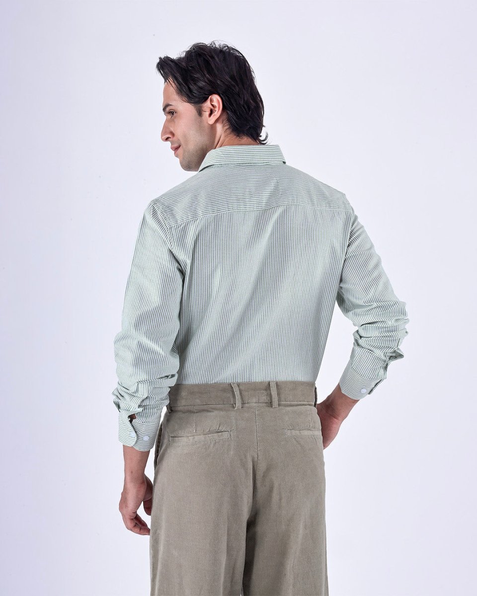 TAILORAEDGE Classic Oxford Stripe Shirt In Green