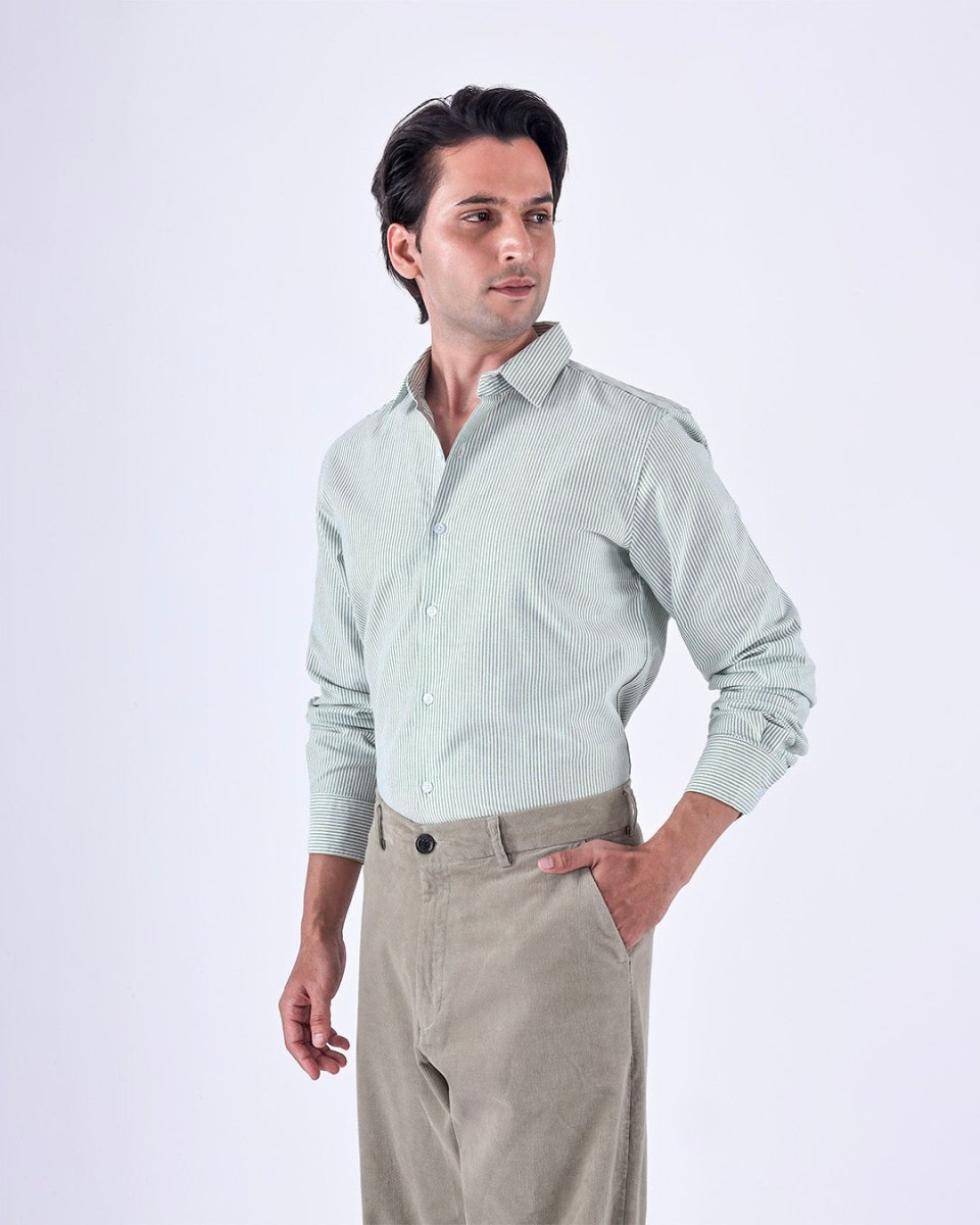 TAILORAEDGE Classic Oxford Stripe Shirt In Green