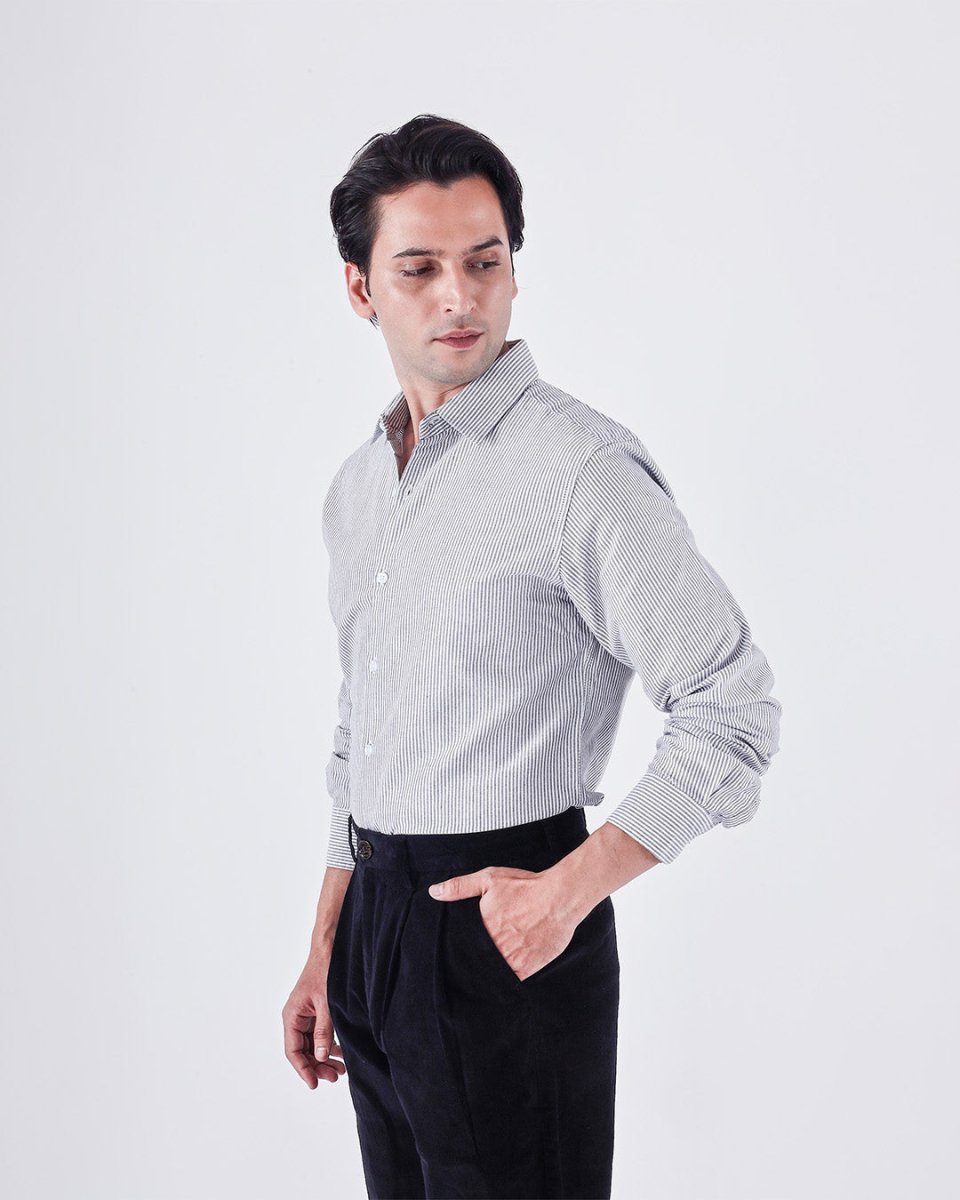 TAILORAEDGE Classic Oxford Stripe Shirt In Grey