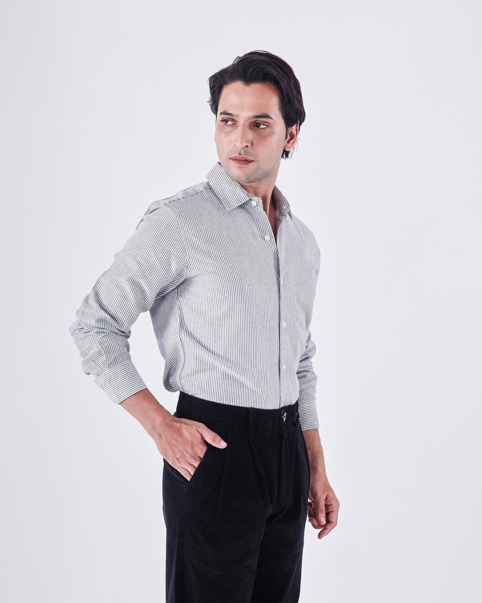 TAILORAEDGE Classic Oxford Stripe Shirt In Grey