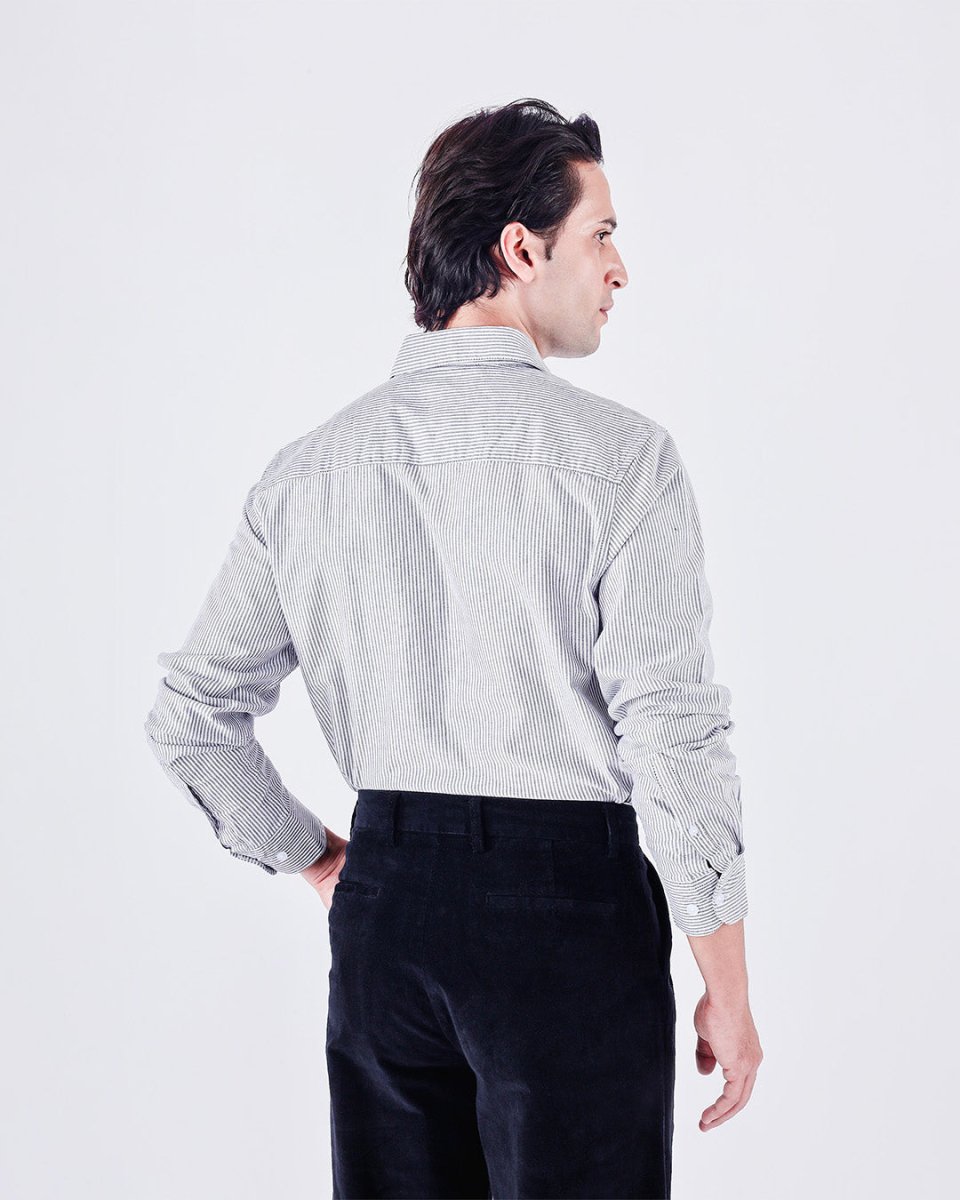 TAILORAEDGE Classic Oxford Stripe Shirt In Grey