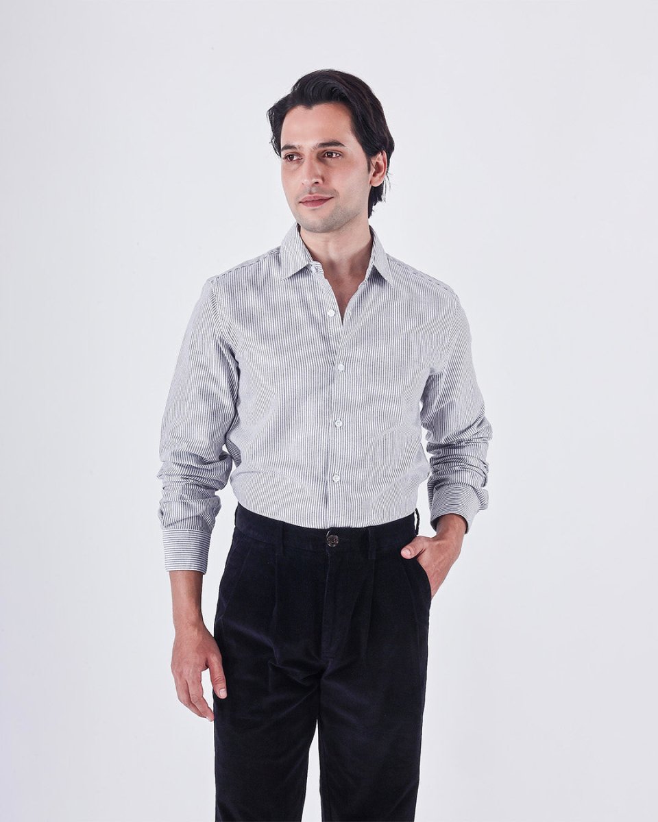 TAILORAEDGE Classic Oxford Stripe Shirt In Grey