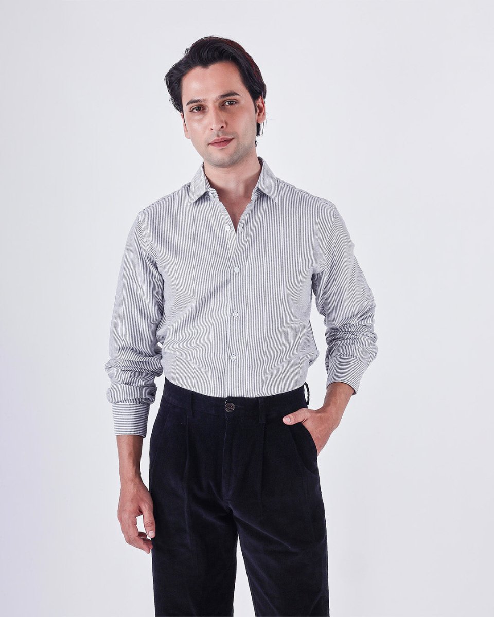 TAILORAEDGE Classic Oxford Stripe Shirt In Grey