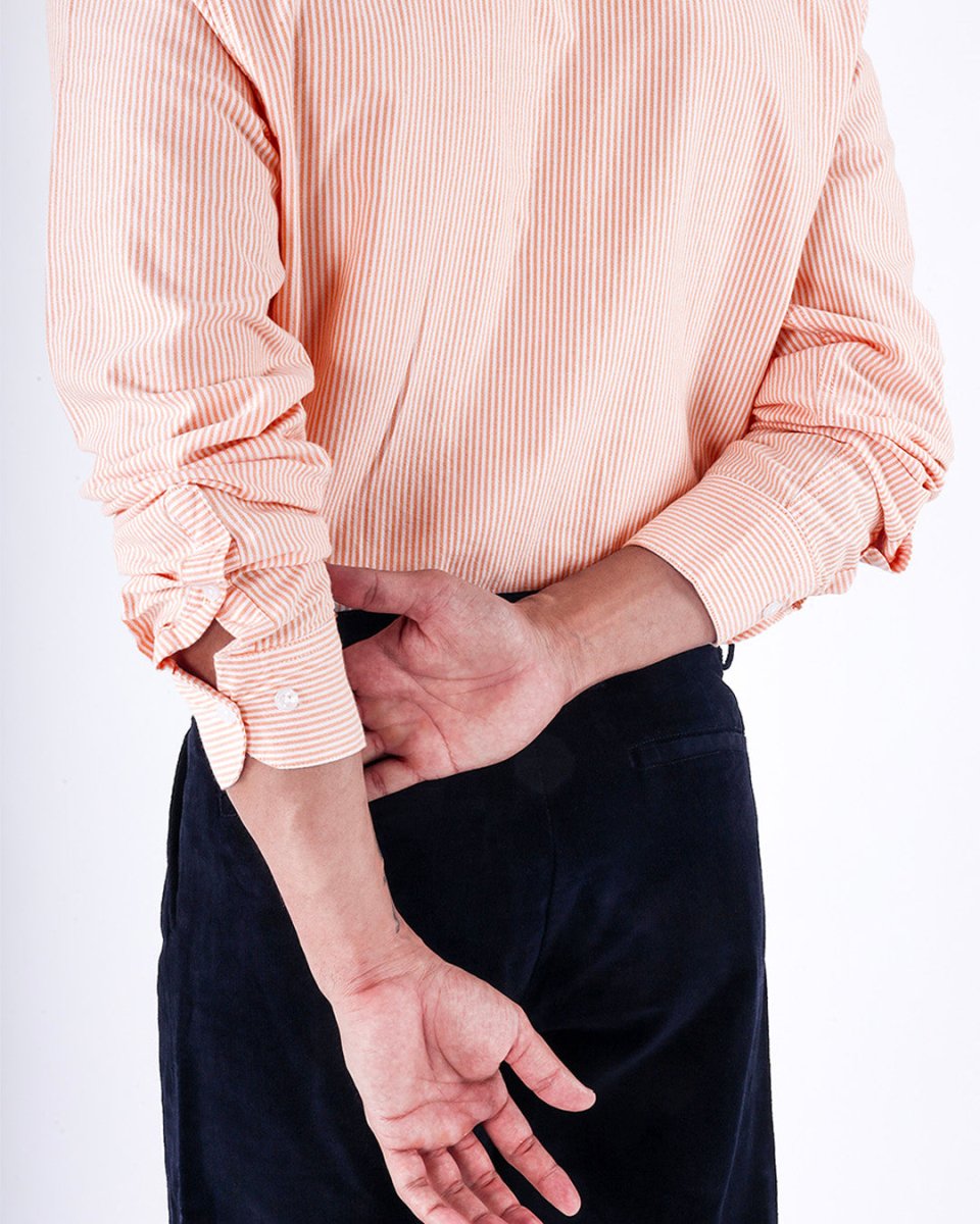 TAILORAEDGE Classic Oxford Stripe Shirt In Orange