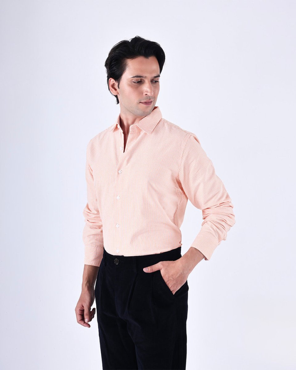 TAILORAEDGE Classic Oxford Stripe Shirt In Orange