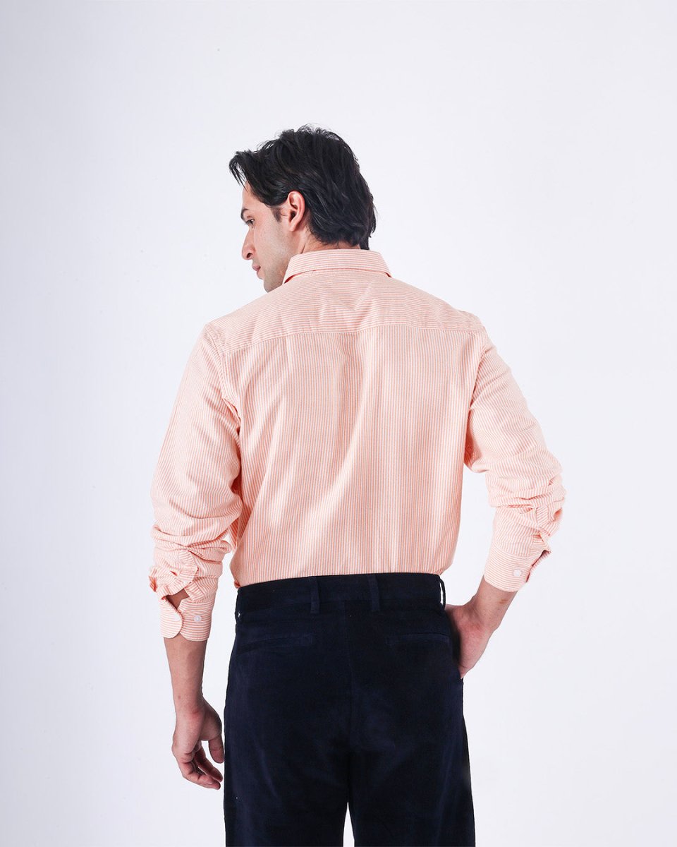 TAILORAEDGE Classic Oxford Stripe Shirt In Orange