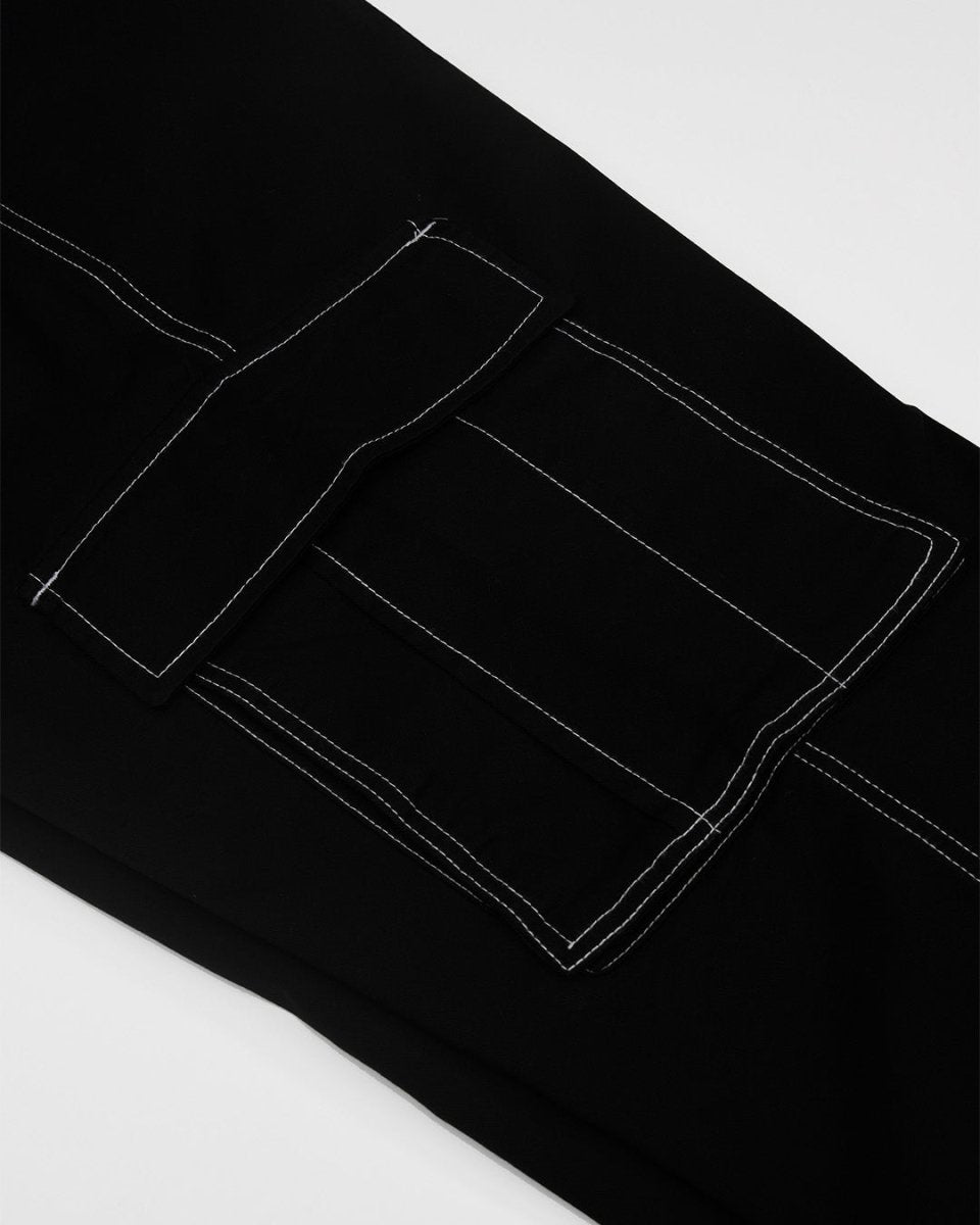 TAILORAEDGE Contrast Stitch Relaxed Cargo Pants In Black