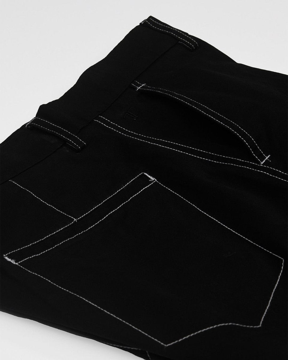 TAILORAEDGE Contrast Stitch Relaxed Cargo Pants In Black