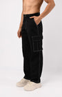 TAILORAEDGE Contrast Stitch Relaxed Cargo Pants In Black