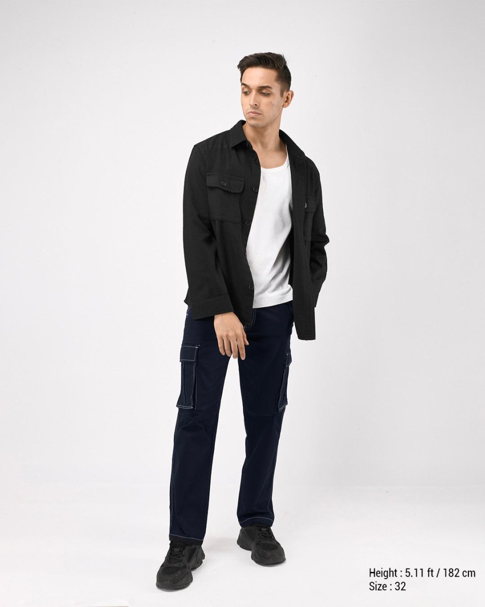 TAILORAEDGE Contrast Stitch Relaxed Cargo Pants In Navy