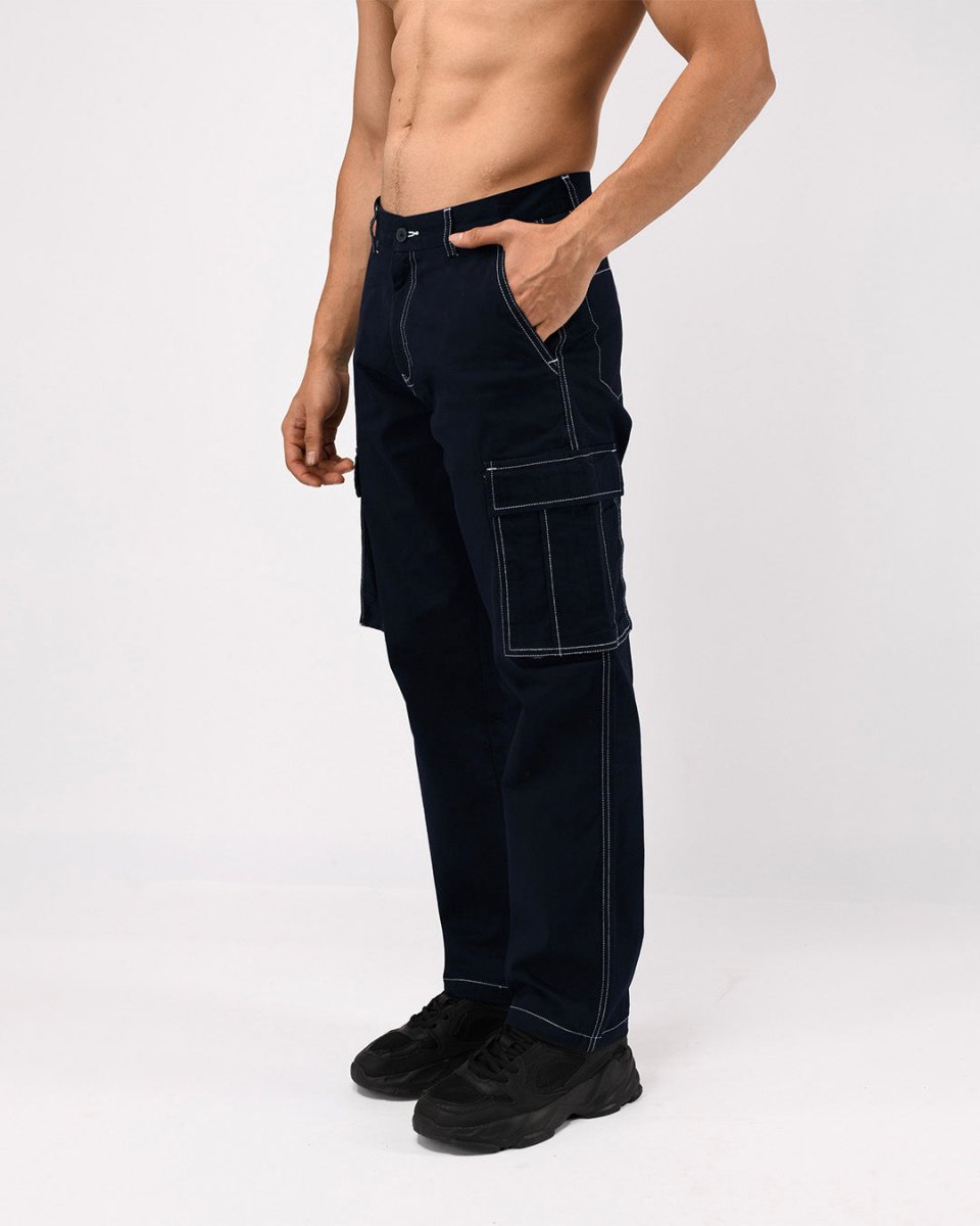 TAILORAEDGE Contrast Stitch Relaxed Cargo Pants In Navy