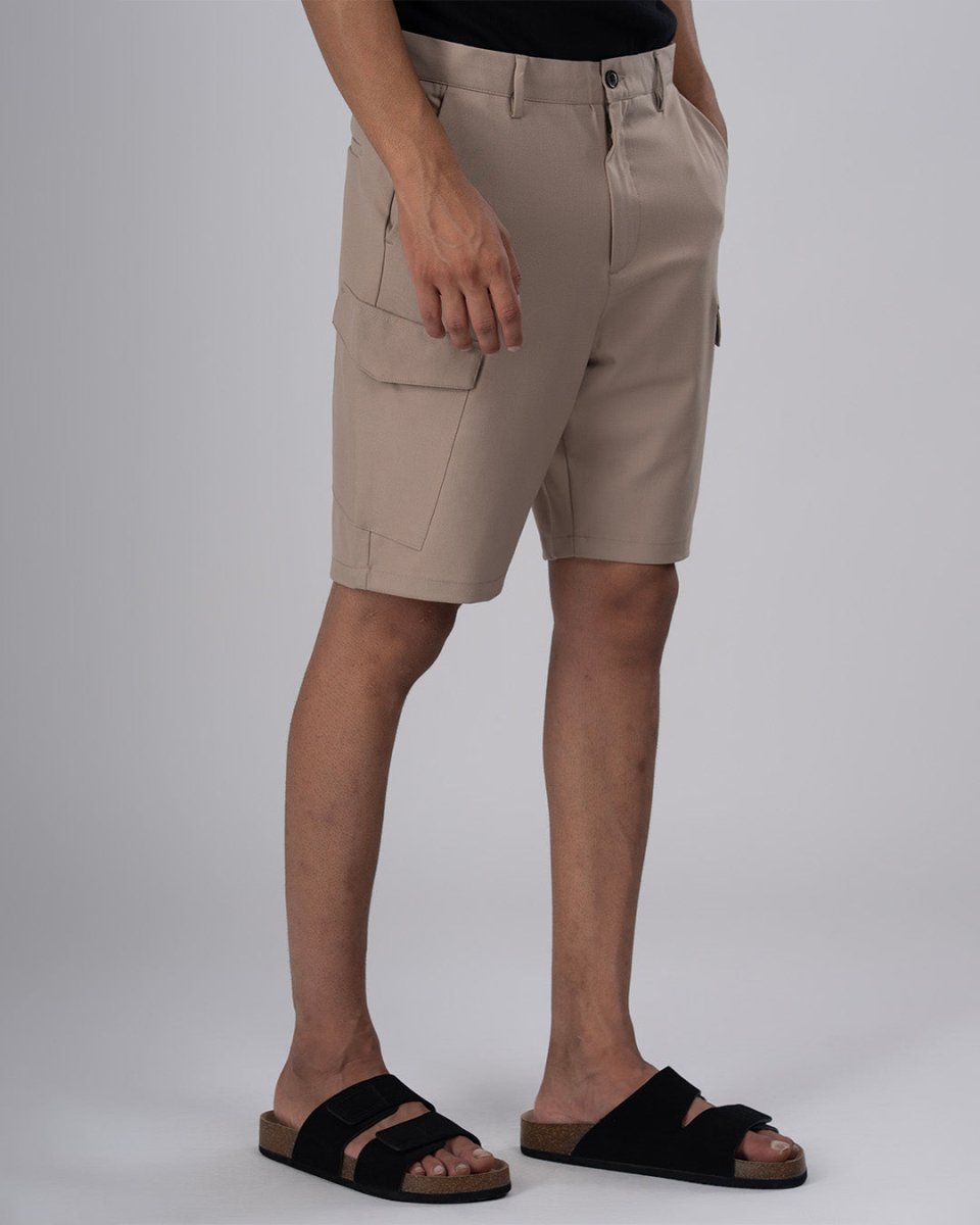 TAILORAEDGE Easy Iron Cargo Shorts In Beige