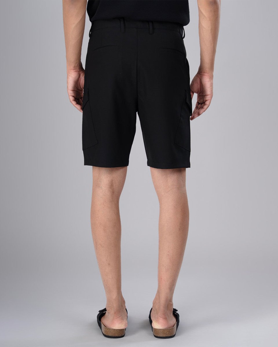 TAILORAEDGE Easy Iron Cargo Shorts In Black