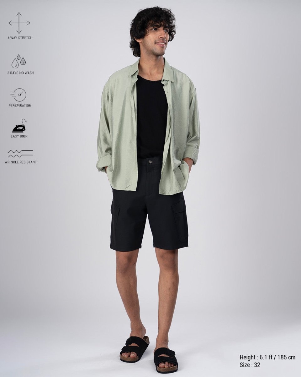 TAILORAEDGE Easy Iron Cargo Shorts In Black