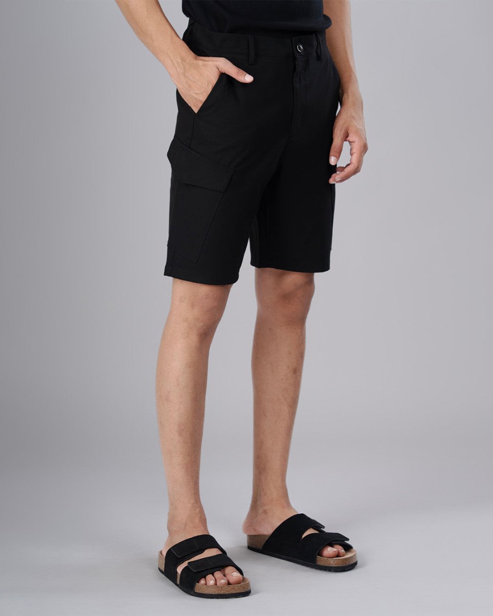 TAILORAEDGE Easy Iron Cargo Shorts In Black