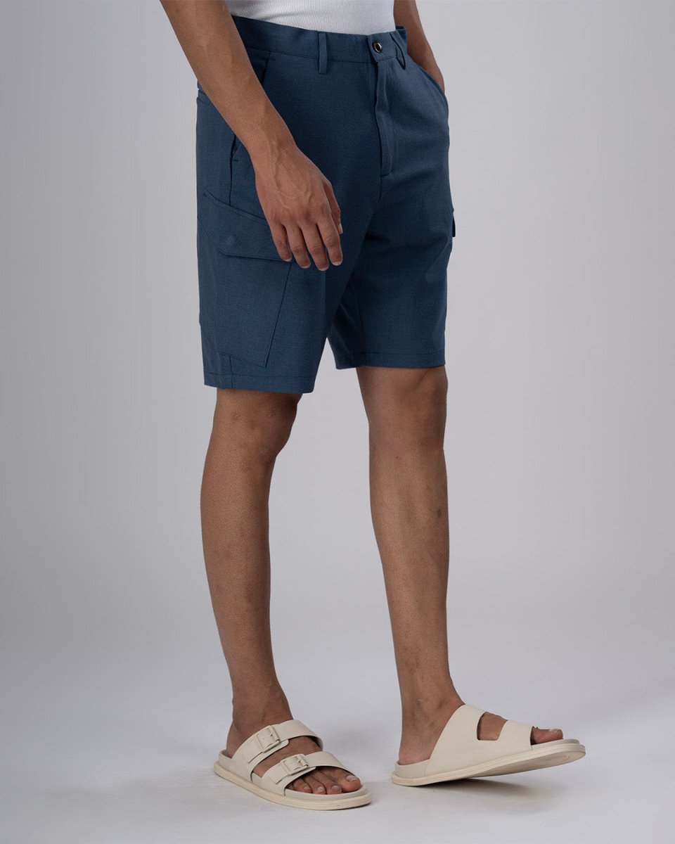 TAILORAEDGE Easy Iron Cargo Shorts In Blue