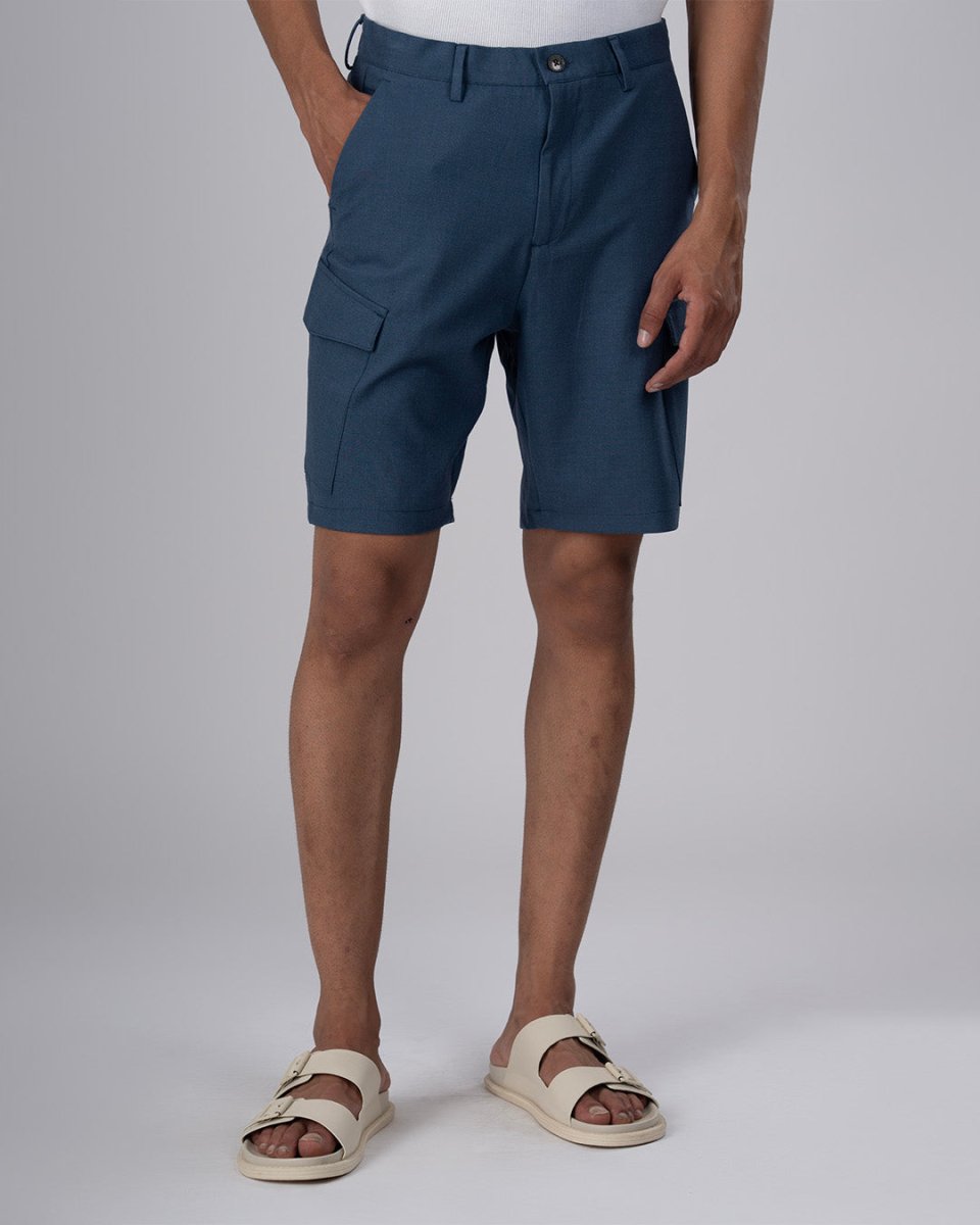 TAILORAEDGE Easy Iron Cargo Shorts In Blue